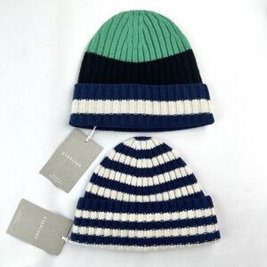 EVERLANE Beanie Hat LOT OF 2 - Unisex Cashmere Striped One Size Womens Mens NEW
